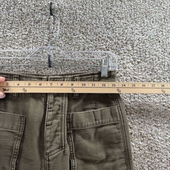 Free People Pants Womens 24 Green Cotton Button Fly Raw Hem Military Pockets - Picture 2 of 11